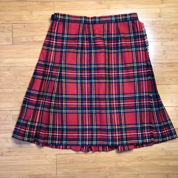 Vintage 100% Wool Skirt Kilt Tartan Plaid Pleated Irish Red Winter Fall Swiftie - Picture 5 of 11